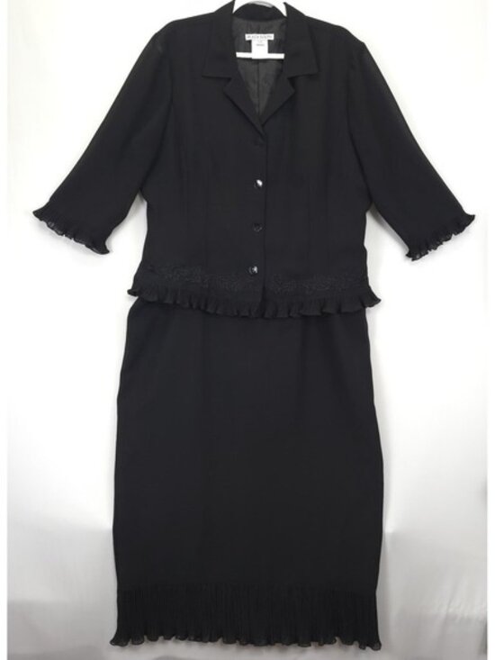 Dresses & Skirts - Black Skirt Suit Women 18 Embroidered Pleated Ruffle Church Feminine